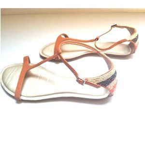 BCBGeneration Tan Strappy Flat Sandals Beaded Back Womens Size 8 PRE